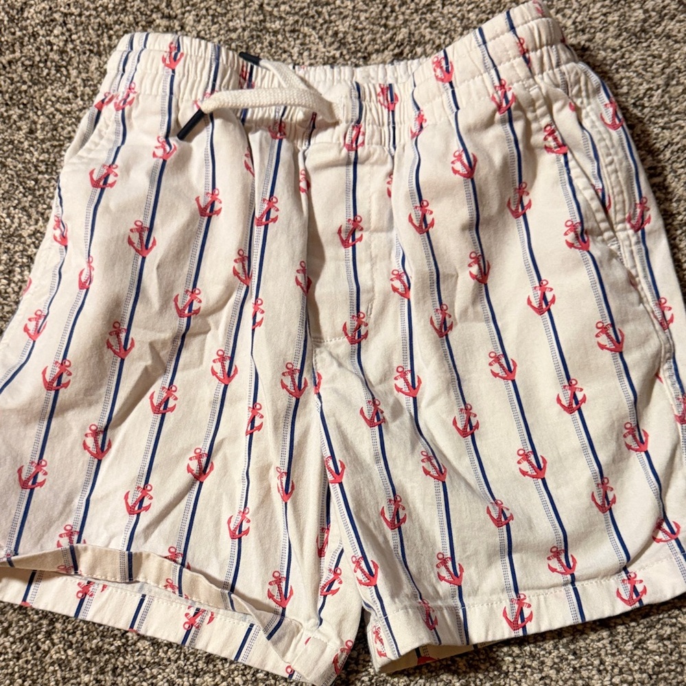 Vineyard Vines Nautical Anchor Print Drawstring Shorts - White & Red